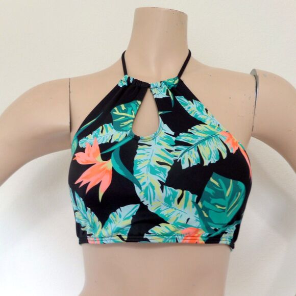 ROXY MULTICOLOR TROPICAL PRINT HALTER BEACH POOL PADDED BIKINI BRA TOP SIZE: L - Picture 2 of 4